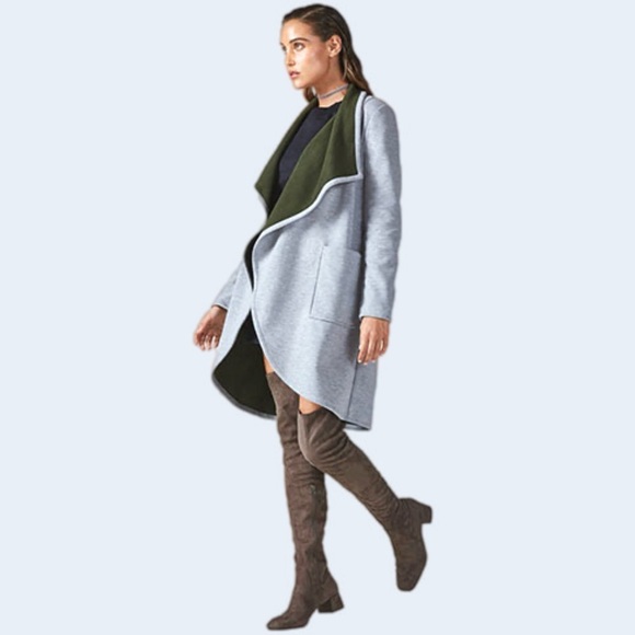 Fabletics Moscow Coat Womens SZ Medium Soft Cozy Terry Fleece Gray Midi Coatigan - Picture 13 of 14